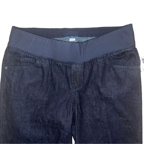 Old Navy Dark Wash Maternity Cropped Blue Jeans Loose Front Low Panel 12 NWOT - Picture 2 of 5